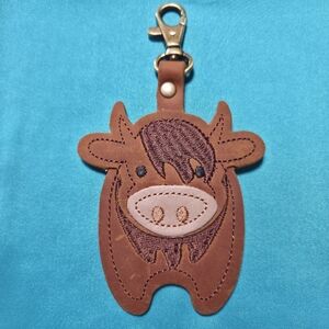 Portland Leather Highland Cow Purse Charm Farm Animal Rufus Farm Keychain NWT